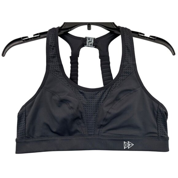 Yvette Sport Bra Sz 38 Black Mesh Detail Racer Back Athleisure Sporty Back Close - Picture 1 of 9